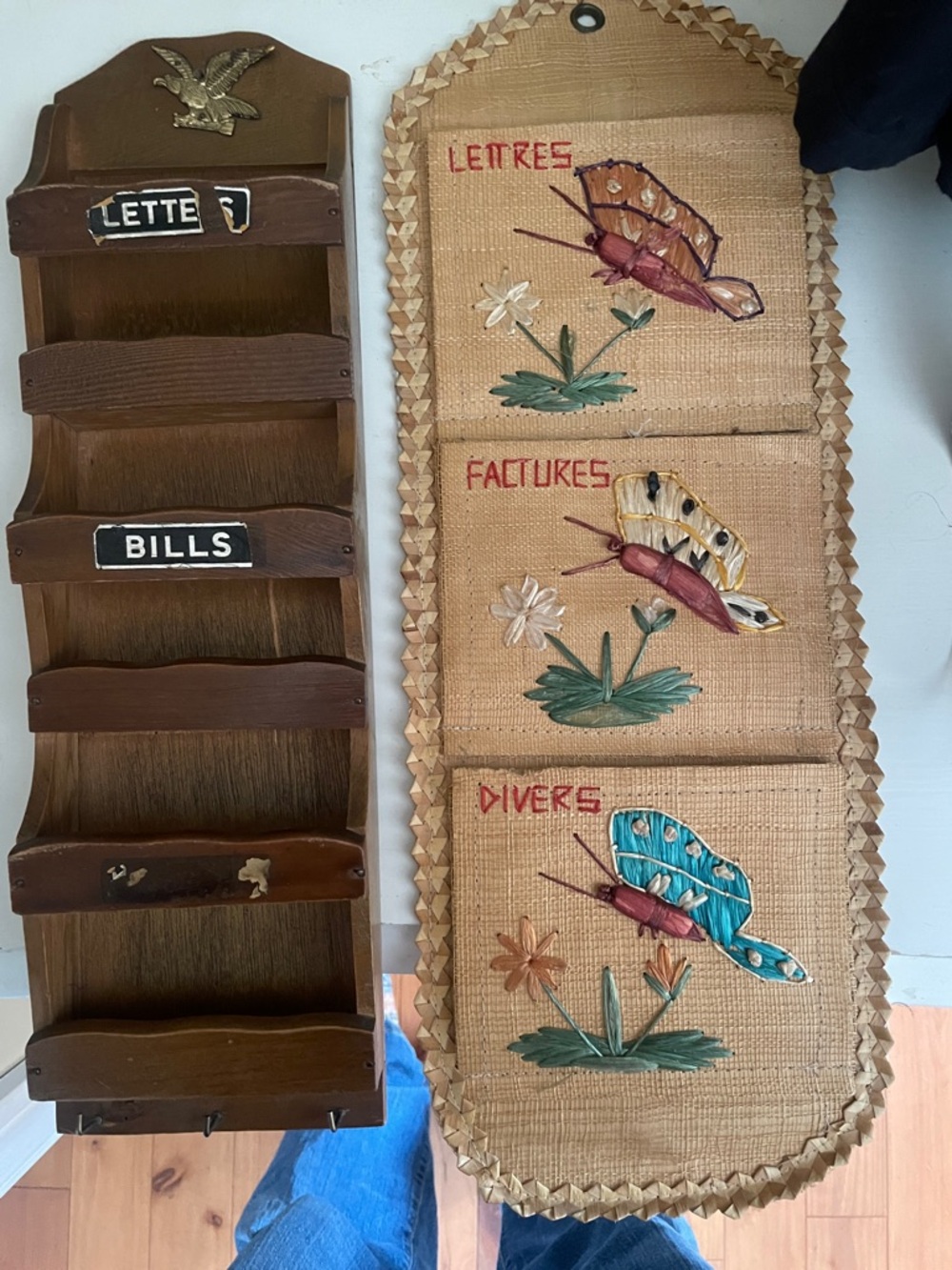 Vintage Wall Letter Organizer Set - Brown & Natural with Colorful Butterflies